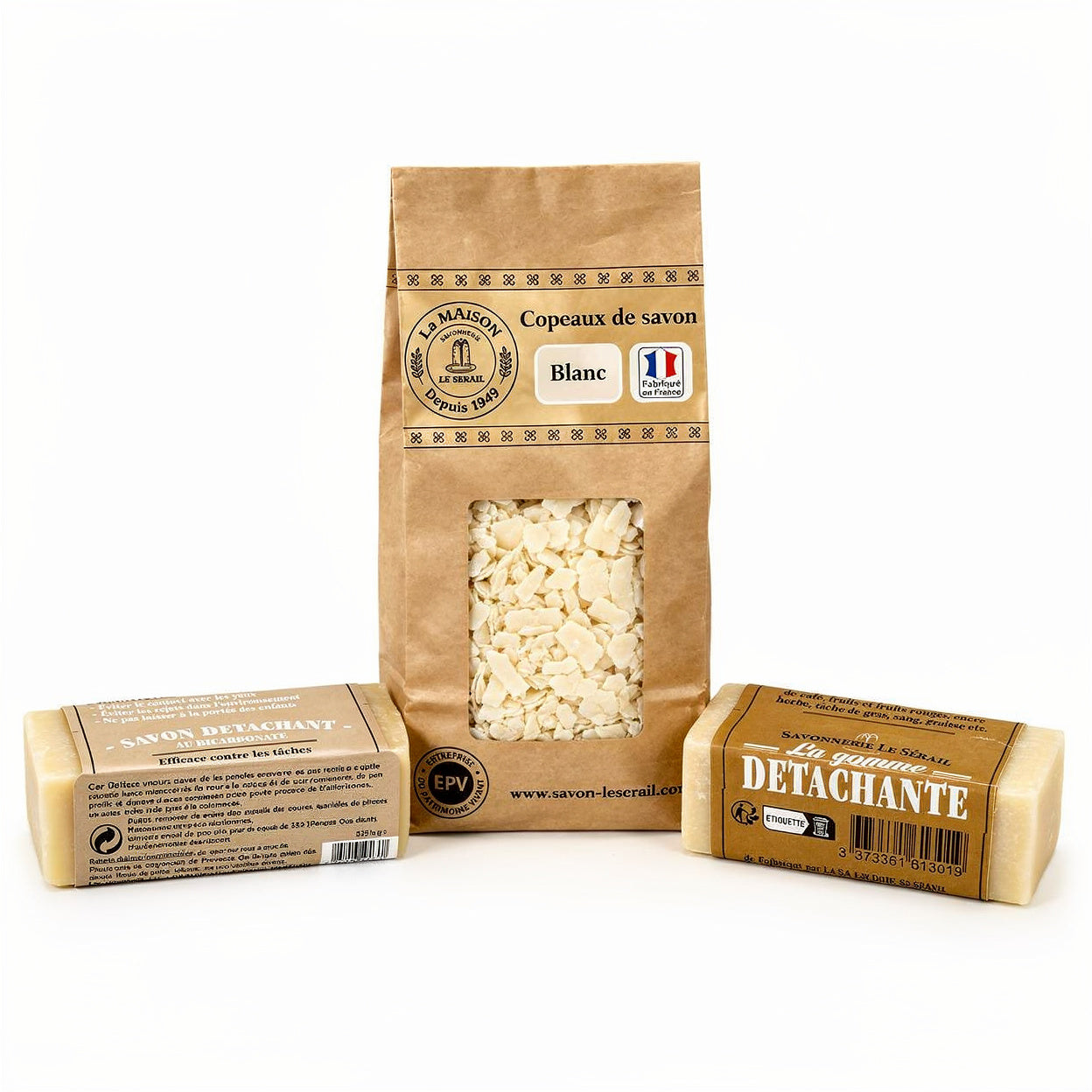 Copeaux de savon de Marseille et savons détachants de la Savonnerie Le Sérail